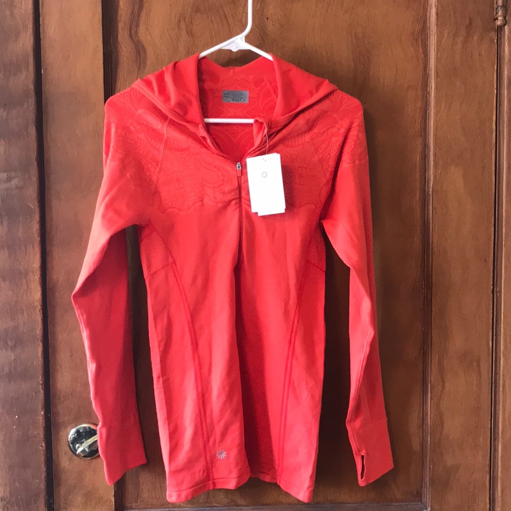 NWT Athleta Twist Half Zip Hoodie in Soft Orange.